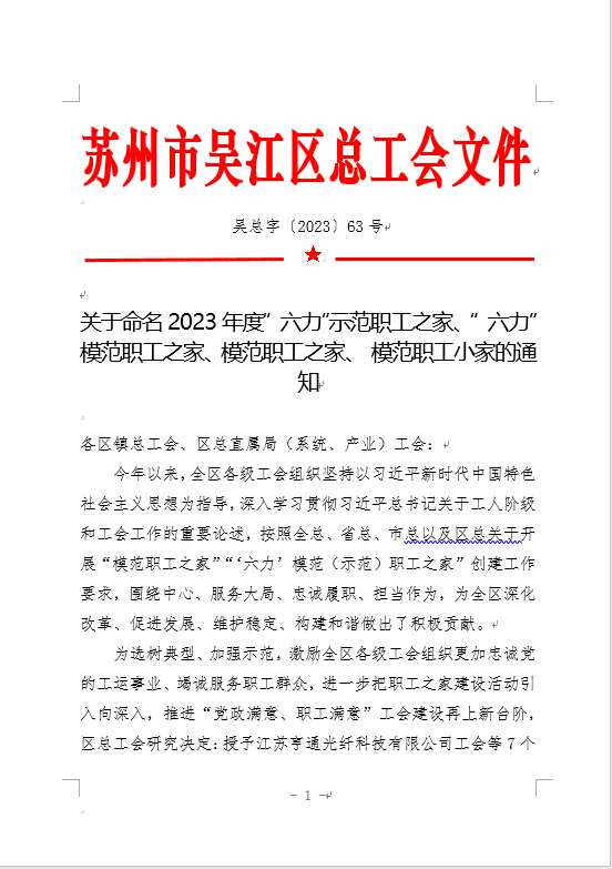 江蘇海岸藥業(yè)獲評(píng)吳江區(qū)2023年度“六力”示范職工之家